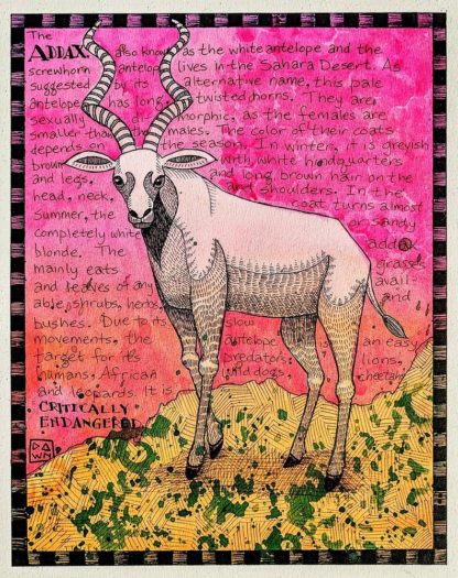 Addax in ink and watercolor