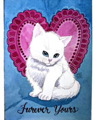 Valentine Kitten in watercolor