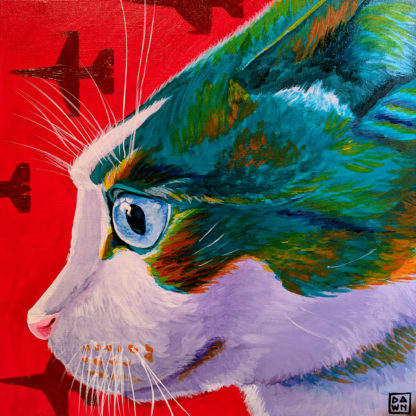 Loki Zoomies acrylic cat painting by Dawn Pedersen