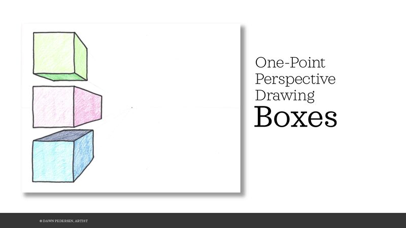 One-Point Perspective Drawing - Art Worksheet + Slideshow: Boxes - Image 3