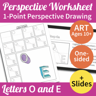 One-Point Perspective Drawing - Art Worksheet + Slideshow: Letters O and E