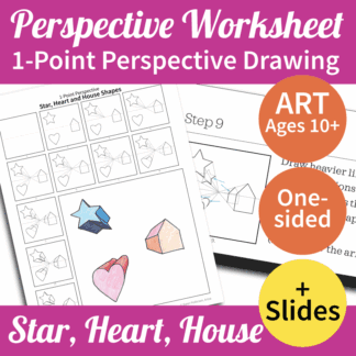 One-Point Perspective Drawing - Art Worksheet + Slideshow: 3 Shapes