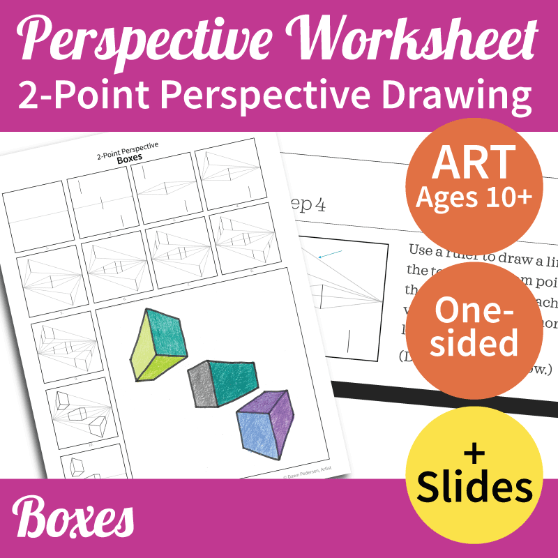 Two-Point Perspective Drawing - Art Worksheet: Boxes