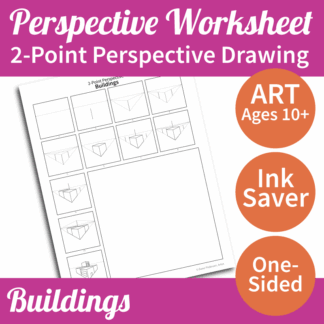 Two-Point Perspective Drawing - Art Worksheet: Buildings