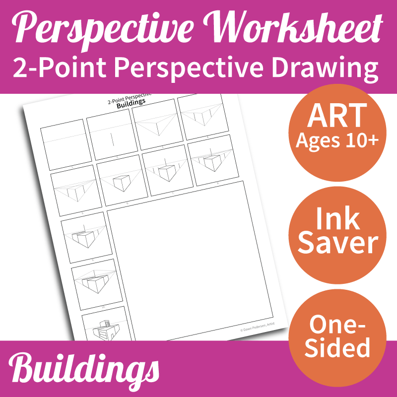 Two-Point Perspective Drawing - Art Worksheet: Buildings