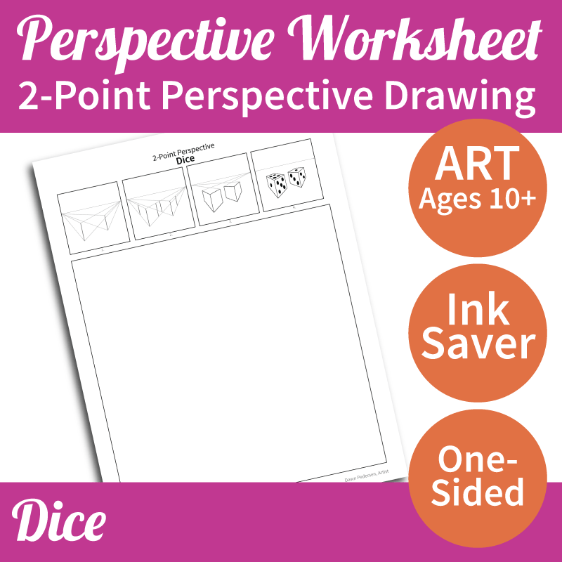 Two-Point Perspective Drawing - Art Worksheet: Dice