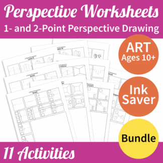 Bundle: One- and Two-Point Perspective Drawing - 11 Art Worksheets