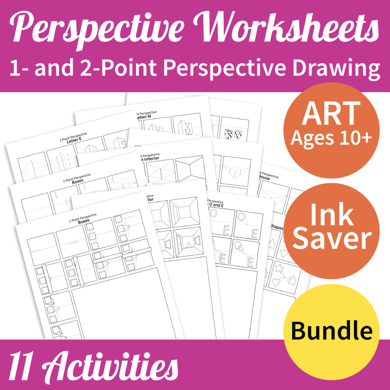 Bundle: One- and Two-Point Perspective Drawing - 11 Art Worksheets