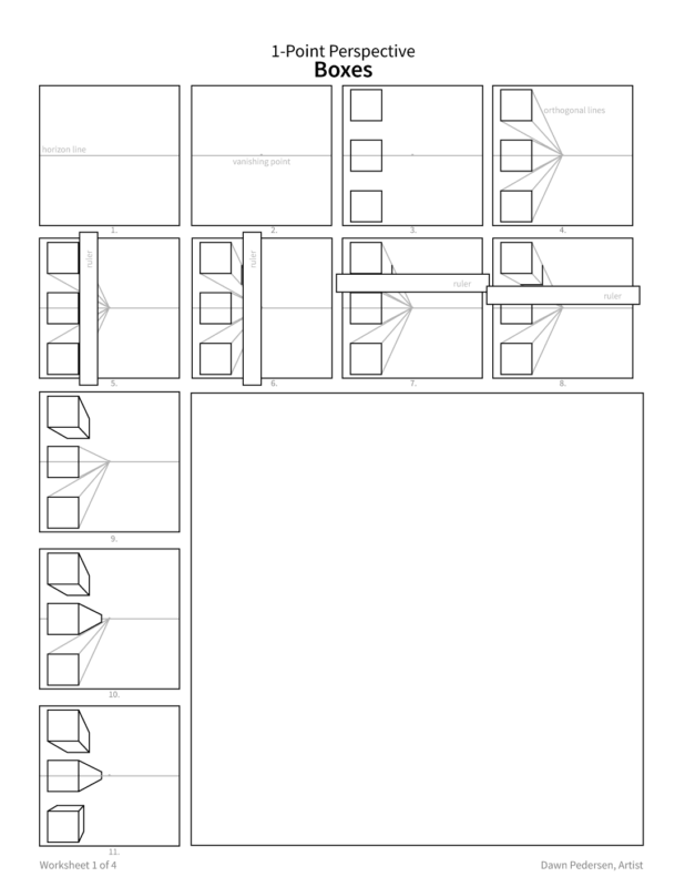 One-Point Perspective Drawing - Art Worksheet + Slideshow: Boxes - Image 2