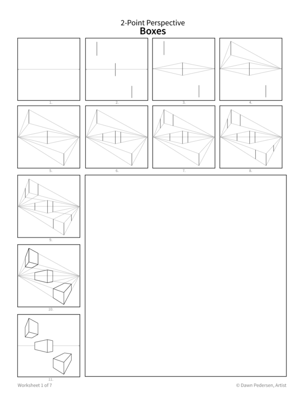 Two-Point Perspective Drawing - Art Worksheet: Boxes - Image 2