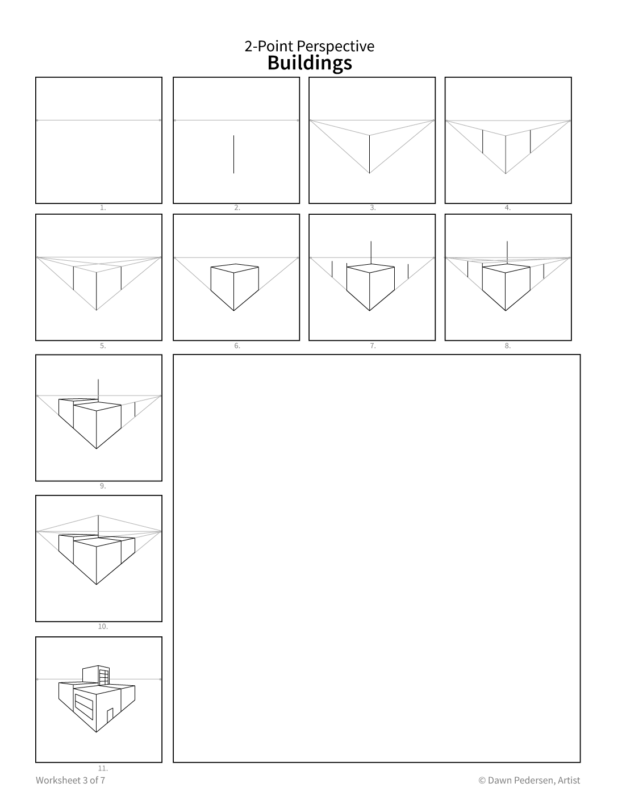 Two-Point Perspective Drawing - Art Worksheet: Buildings - Image 2