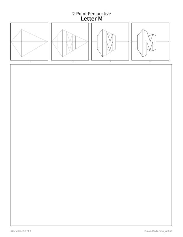 Two-Point Perspective Drawing - Art Worksheet: Letter M - Image 2