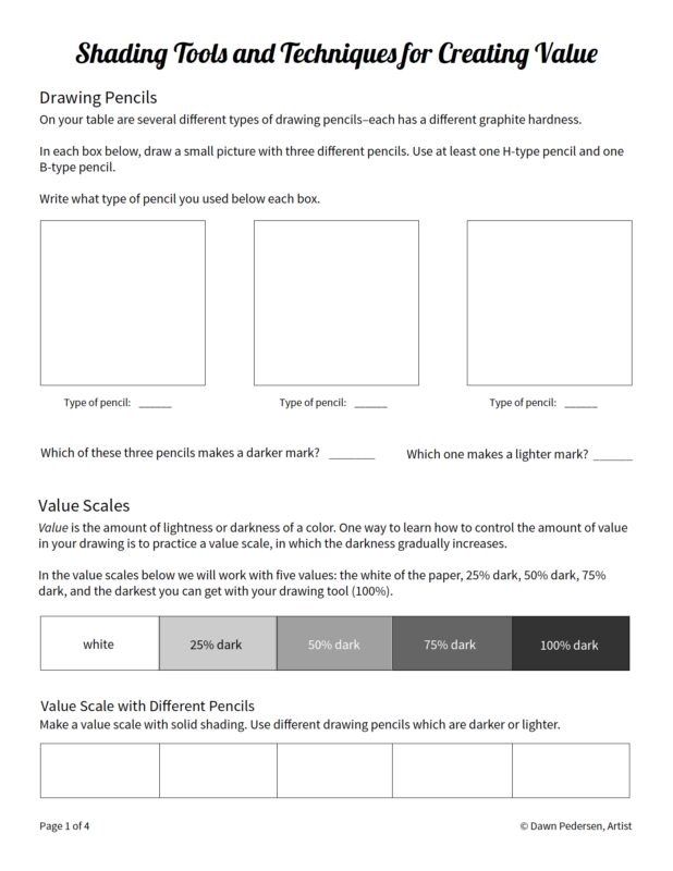 Drawing Basics: Shading Techniques in Pencil - 4-Page Worksheet - Image 2