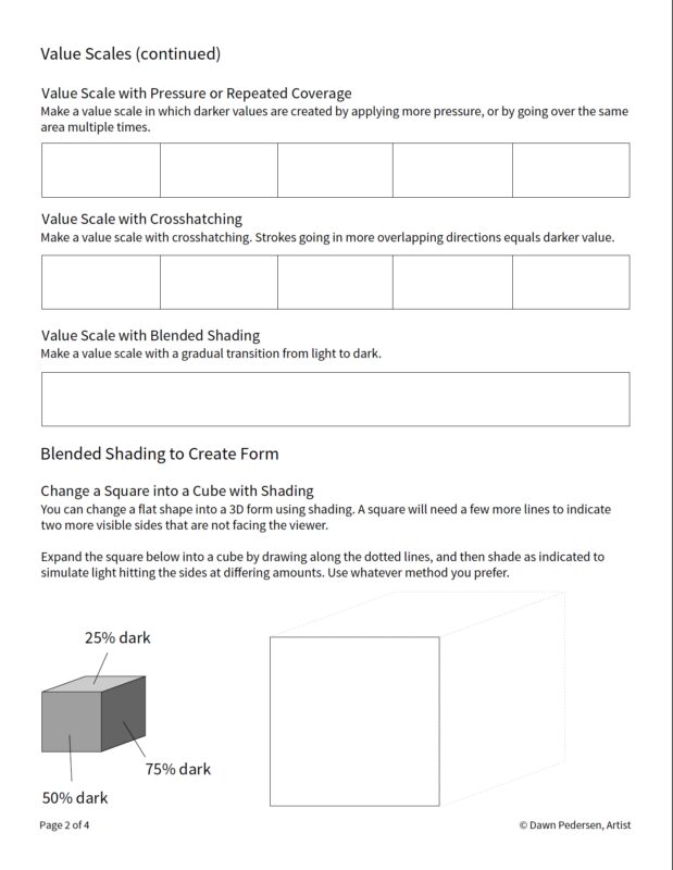 Drawing Basics: Shading Techniques in Pencil - 4-Page Worksheet - Image 3