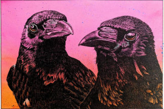 Ricky and Lucy Two Crows in ink and watercolor