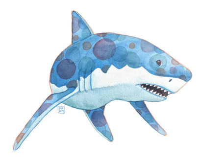 "Bubblegum" great white shark watercolor painting