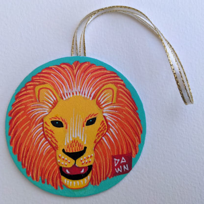 African lion hand-painted ornament with ribbon