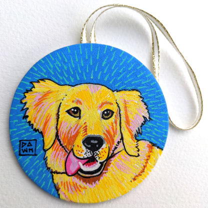 Dog 1 hand-painted ornament with ribbon