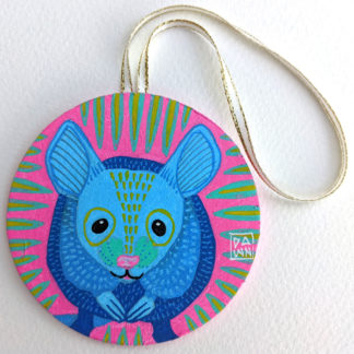 Mouse hand-painted ornament with ribbon