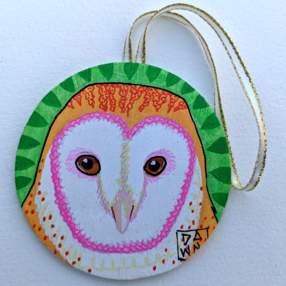 barn owl ornament with ribbon
