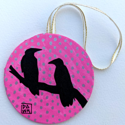 two crows ornament with ribbon