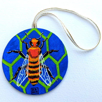 honeybee ornament with ribbon
