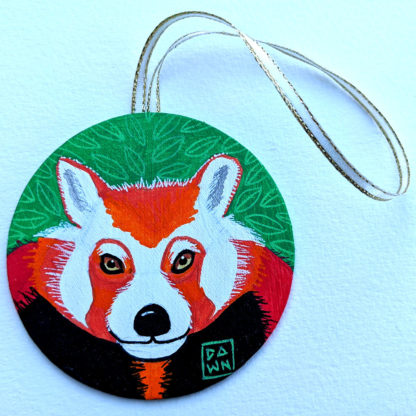 red panda ornament with ribbon