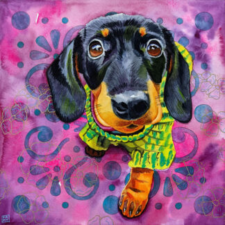 Takia watercolor portrait of a dachshund